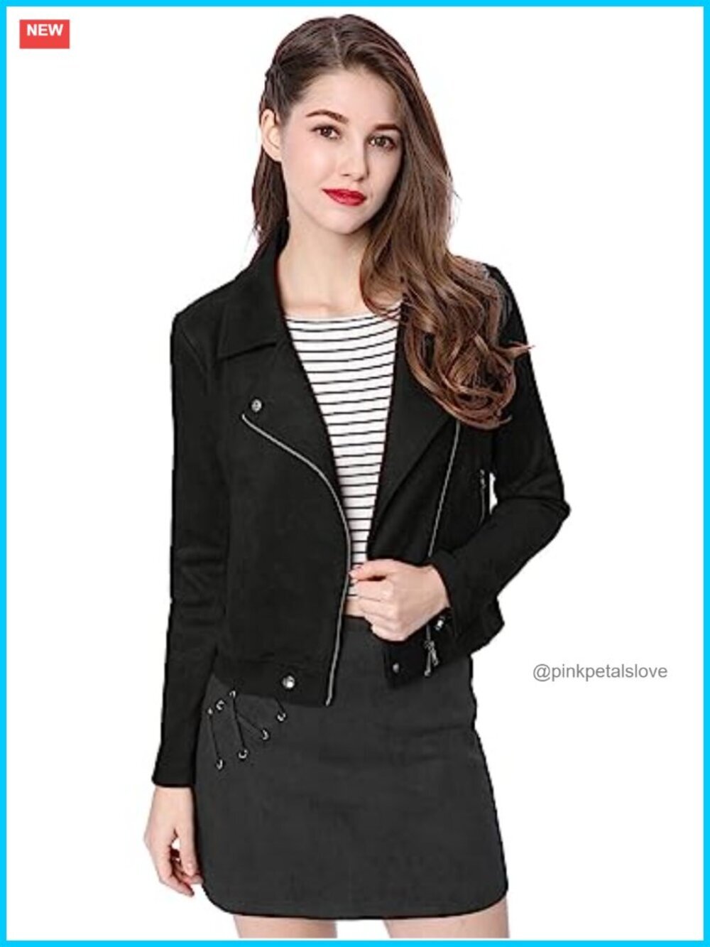 Faux Suede Zip Up Biker Moto Jacket